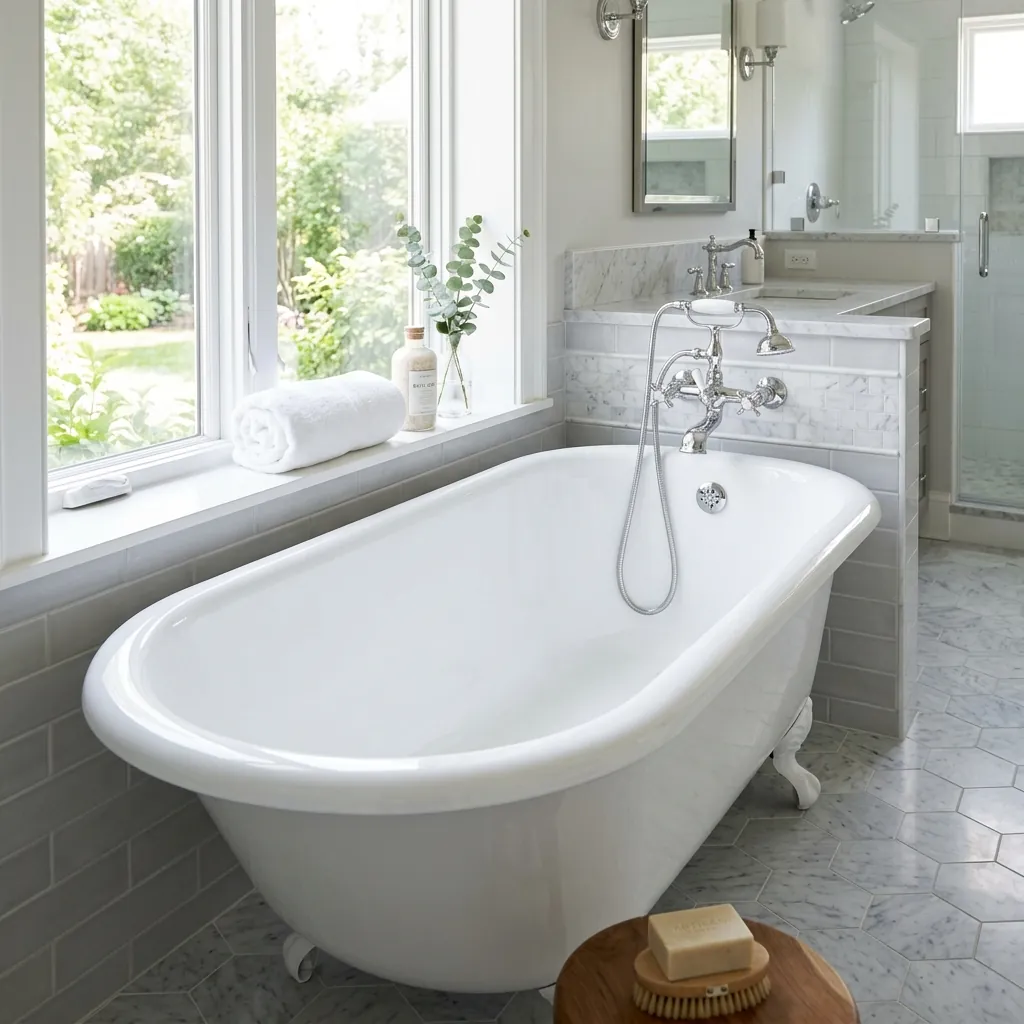 Bathtub refinishing example in Austin bathroom.